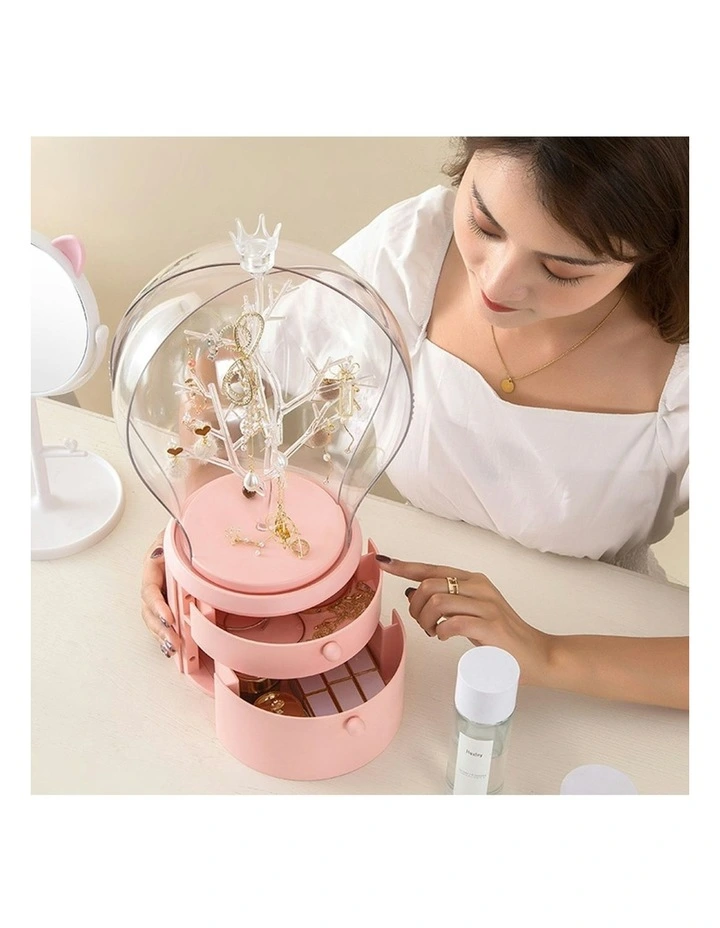 360 Degree Rotating 2 Layered Jewelry Storage Box in Pink image 3