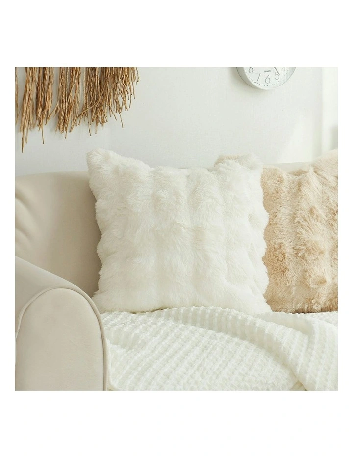 Fur Cushion Luxurious Soft Decorative Square Pillow 50cm in White image 4