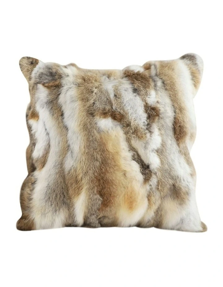 Throw Pillow Coffee Rabbit Fur Square Warm Cozy Decorative Cushion Home Decor 45cm image 1