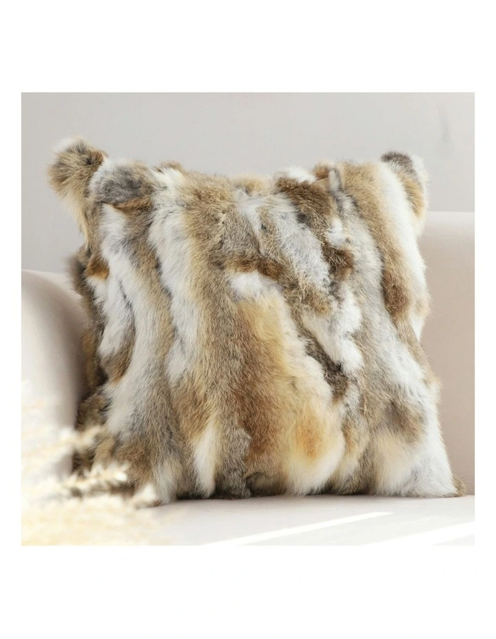 Throw Pillow Coffee Rabbit Fur Square Warm Cozy Decorative Cushion Home Decor 45cm image 2