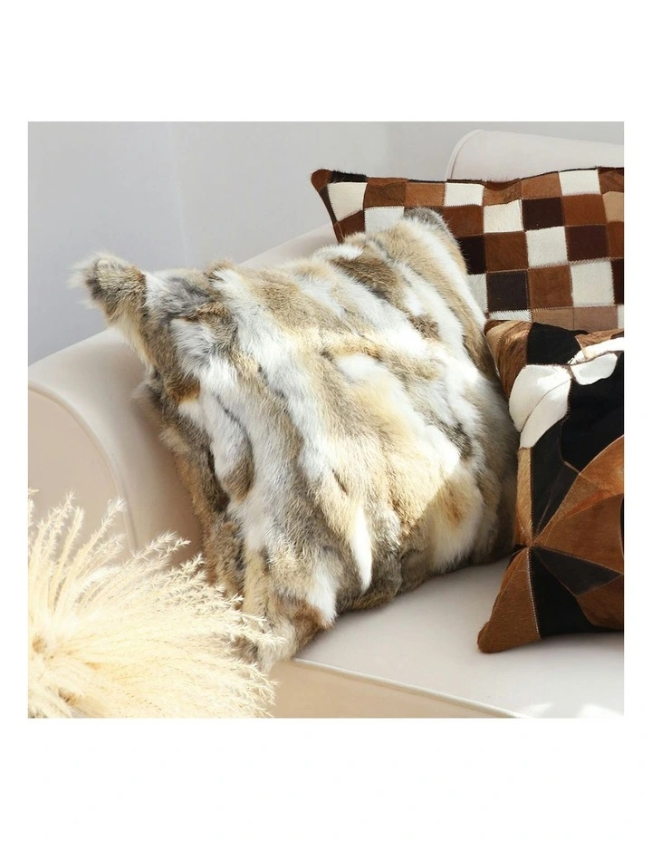 Throw Pillow Coffee Rabbit Fur Square Warm Cozy Decorative Cushion Home Decor 45cm image 3