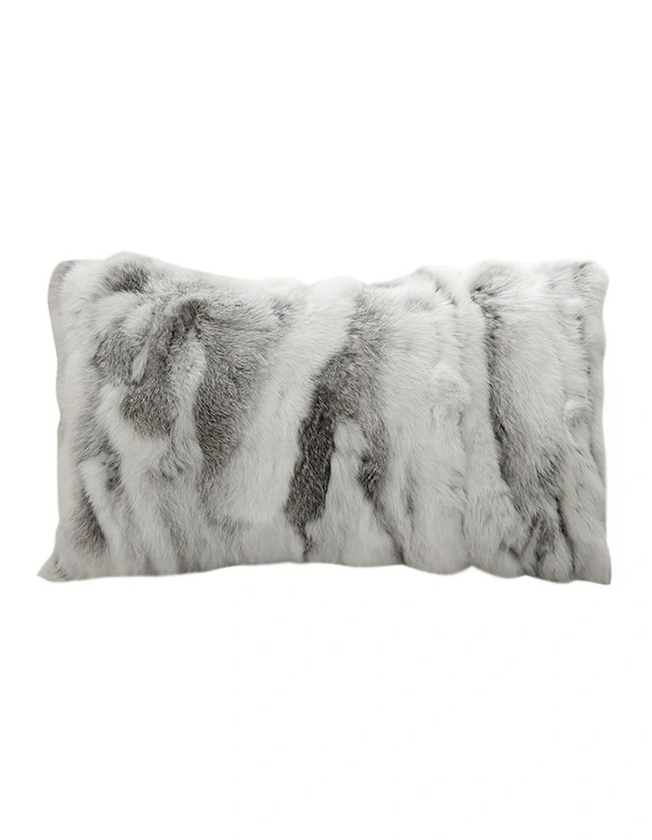 Throw Pillow Floral Gray Rabbit Fur Lumbar Warm Cozy Decorative Cushion Home Decor 30cm image 1