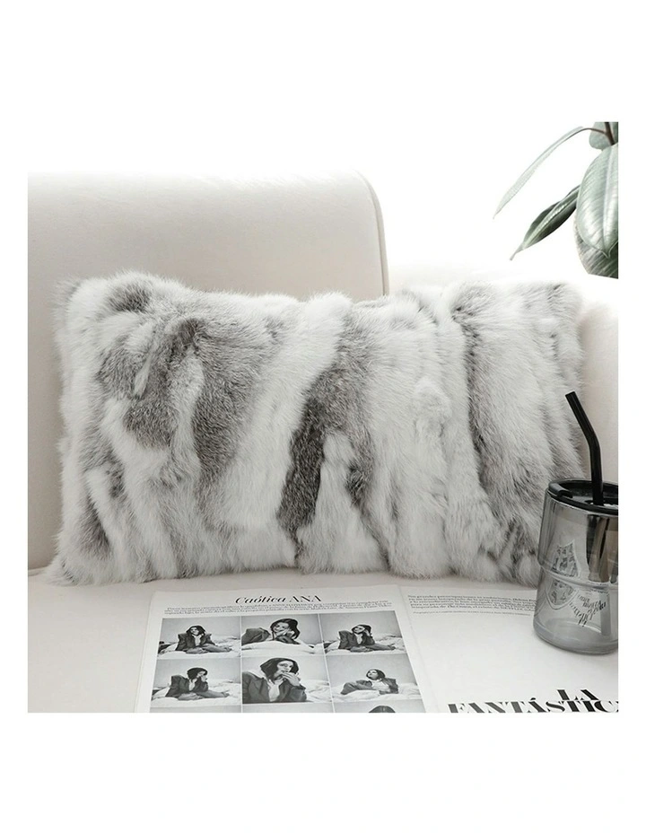 Throw Pillow Floral Gray Rabbit Fur Lumbar Warm Cozy Decorative Cushion Home Decor 30cm image 2