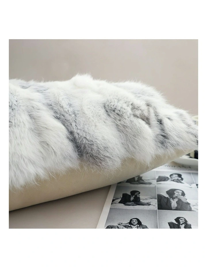 Throw Pillow Floral Gray Rabbit Fur Lumbar Warm Cozy Decorative Cushion Home Decor 30cm image 3