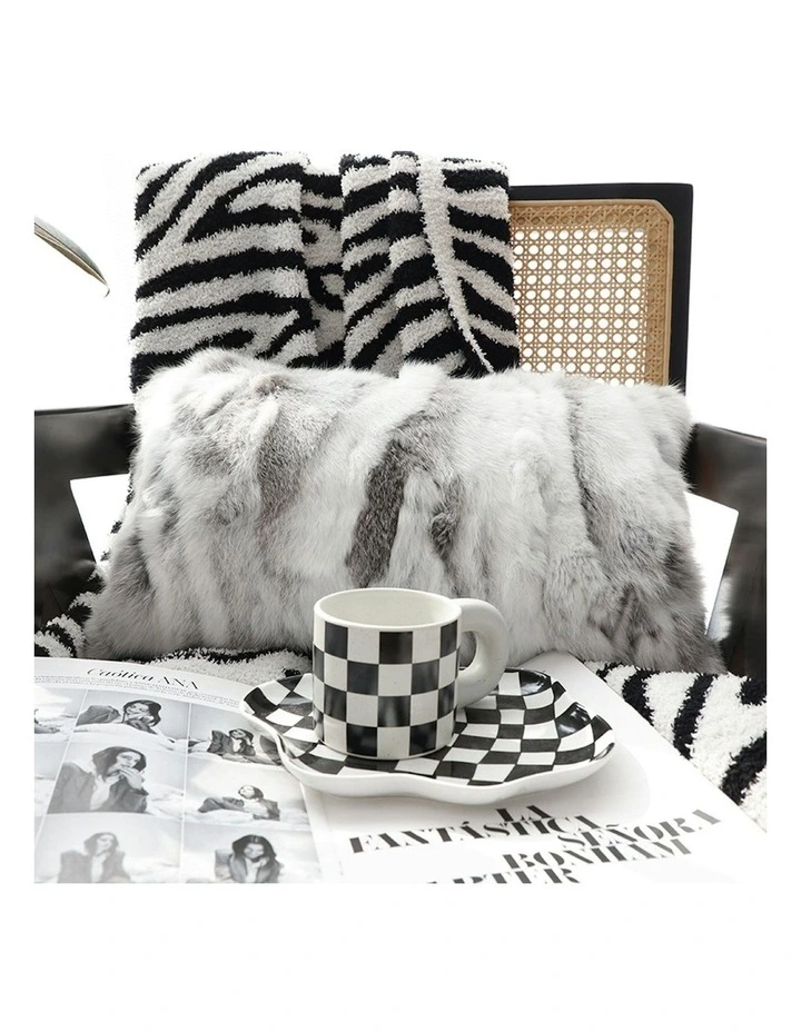 Throw Pillow Floral Gray Rabbit Fur Lumbar Warm Cozy Decorative Cushion Home Decor 30cm image 6