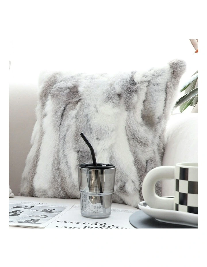 Throw Pillow Floral Gray Rabbit Fur Square Warm Cozy Decorative Cushion Home Decor 45cm image 4