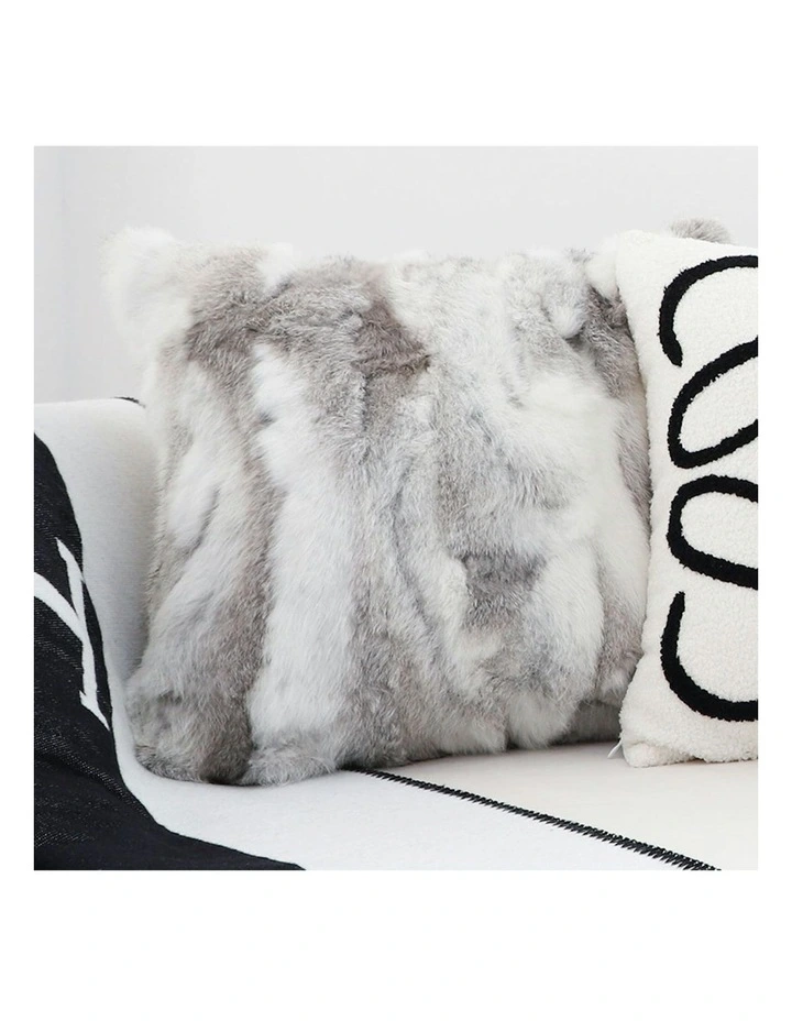 Throw Pillow Floral Gray Rabbit Fur Square Warm Cozy Decorative Cushion Home Decor 45cm image 6