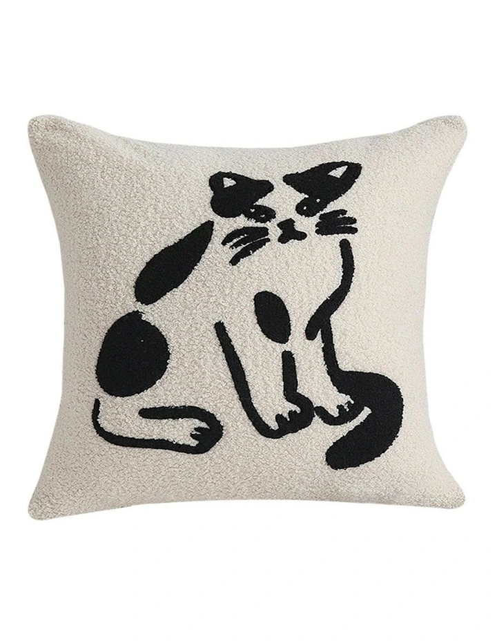 Cat Design Square Throw Pillow 45cm in Off-White image 1