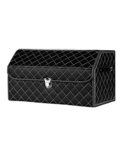 Leather Car Boot Organizer Box With Lock Medium in Black