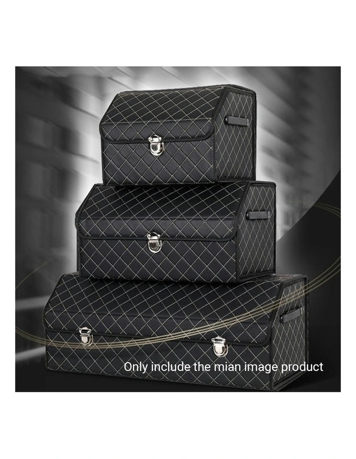Leather Car Boot Organizer Box With Lock Medium in Black image 5