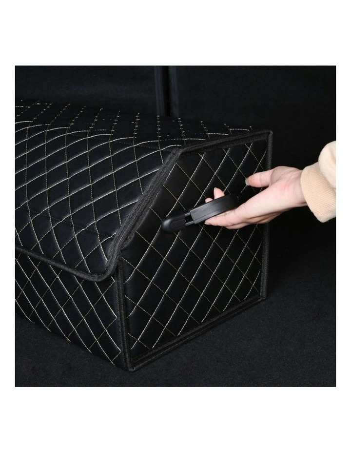 Leather Car Boot Organizer Box With Lock Medium in Black image 6