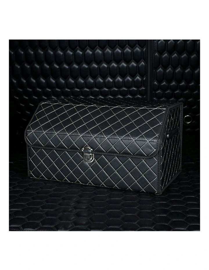 Leather Car Boot Organizer Box With Lock Medium in Black image 7