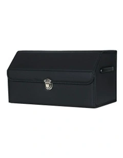 Leather Car Boot Organizer Box With Lock Medium in Black