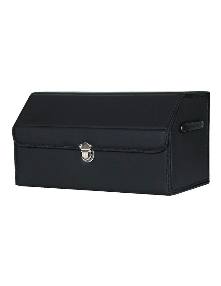 Leather Car Boot Organizer Box With Lock Medium in Black image 1