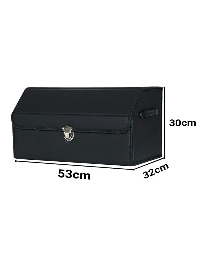 Leather Car Boot Organizer Box With Lock Medium in Black image 2
