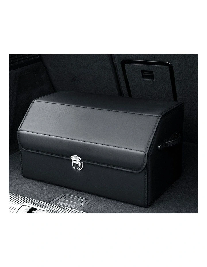Leather Car Boot Organizer Box With Lock Medium in Black image 4