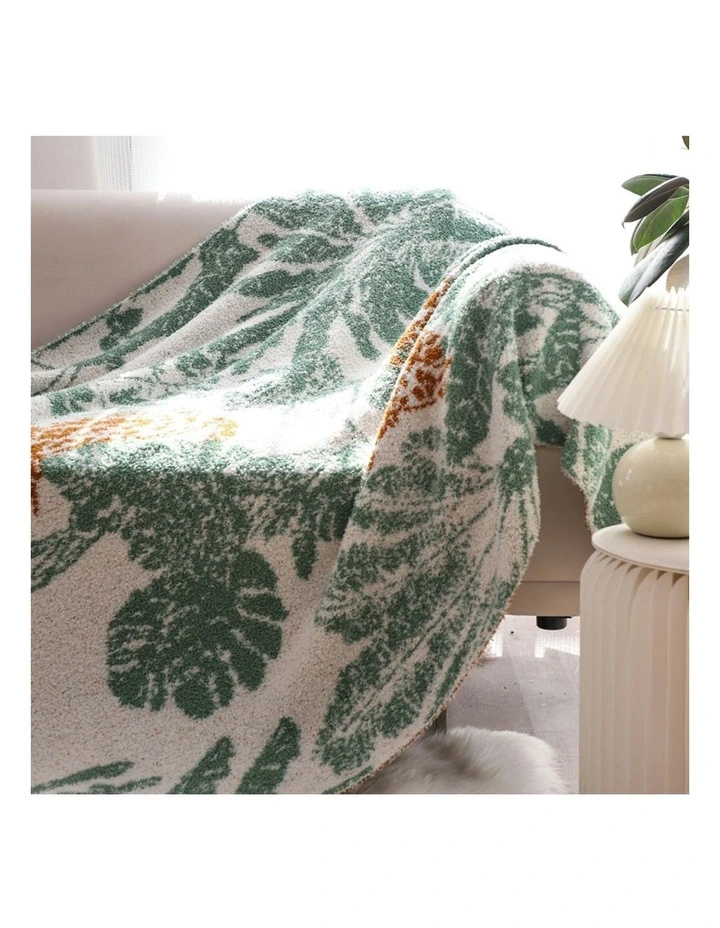 Soft Polyester Tropical Leaf Print Throw Blanket 130x180cm in Multi image 7