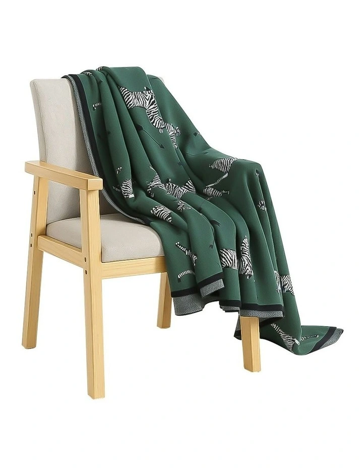 Zebra Print Throw Blanket 130x180cm in Olive Green image 1