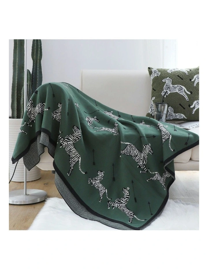 Zebra Print Throw Blanket 130x180cm in Olive Green image 2