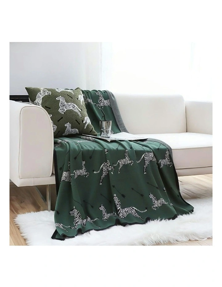 Zebra Print Throw Blanket 130x180cm in Olive Green image 3