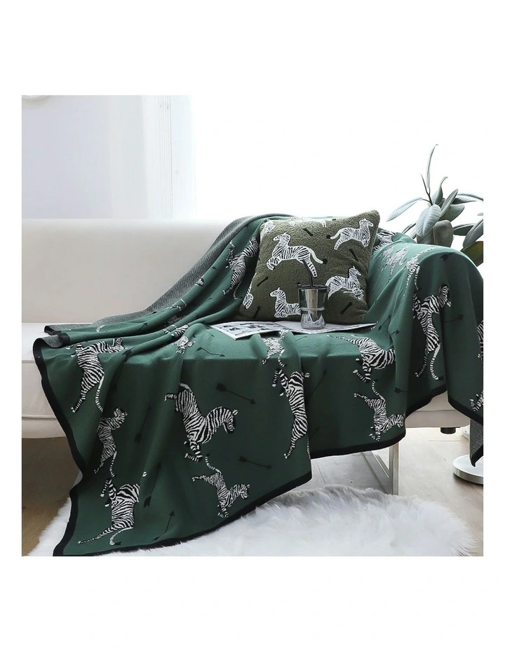 Zebra Print Throw Blanket 130x180cm in Olive Green image 4
