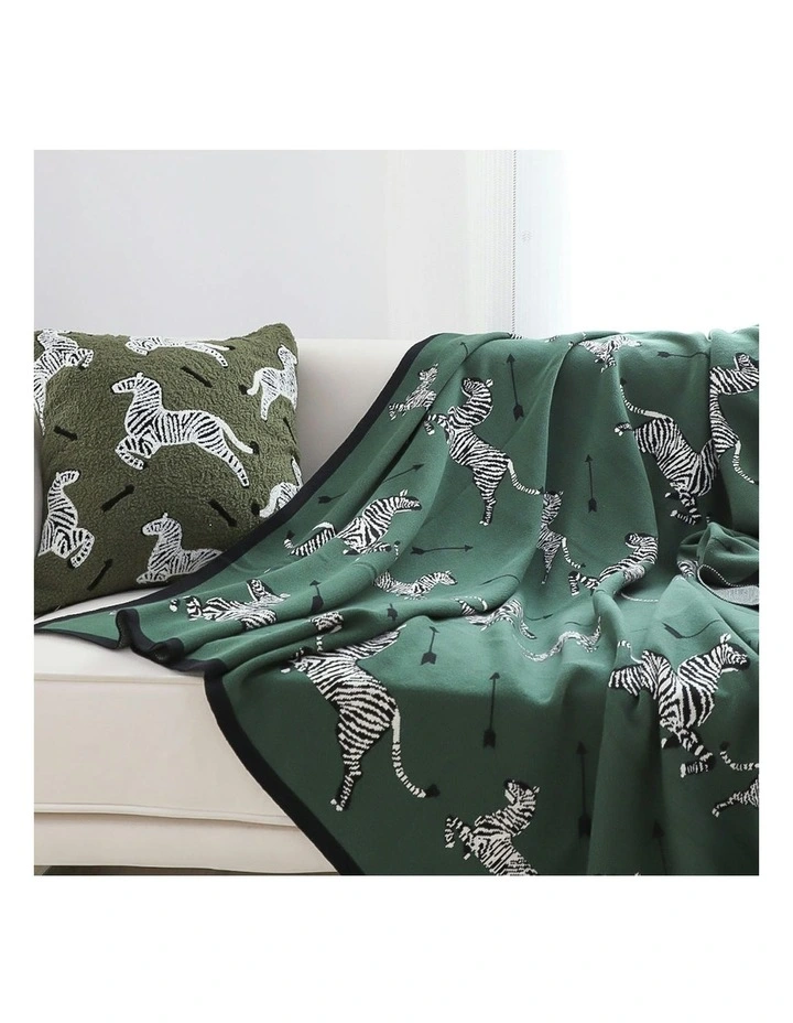 Zebra Print Throw Blanket 130x180cm in Olive Green image 6