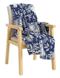 Polyester Cat Floral Print Throw Blanket 160x200cm in Deep Blue