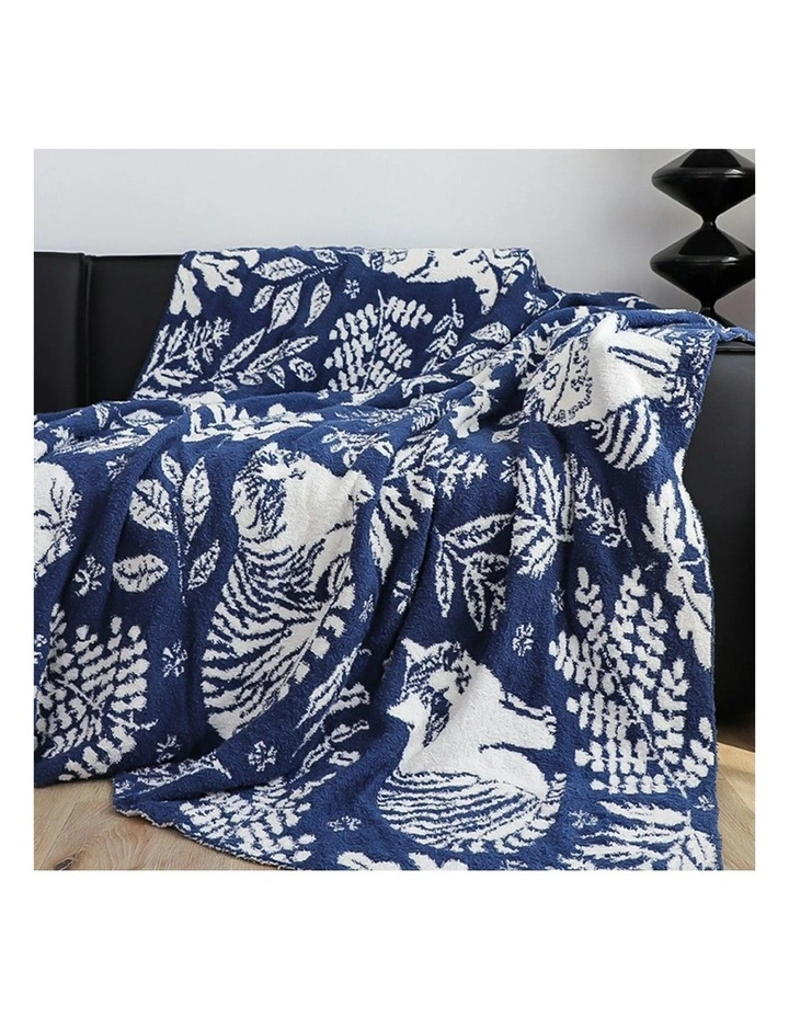 Polyester Cat Floral Print Throw Blanket 160x200cm in Deep Blue image 6
