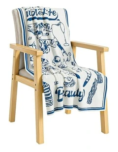 Polyester Cat Print Throw Blanket 130x160cm in Off-White