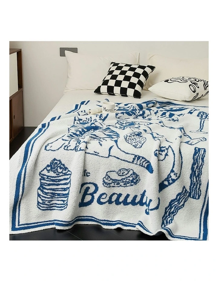 Polyester Cat Print Throw Blanket 130x160cm in Off-White image 7