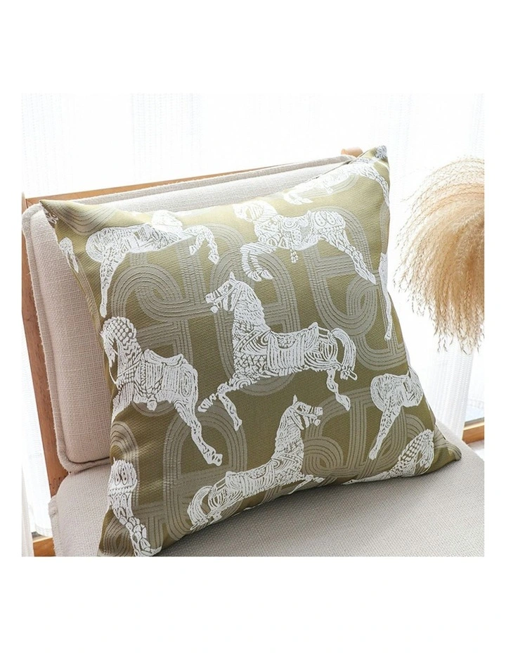 Vintage Horse Pattern Throw Pillow in Green image 2