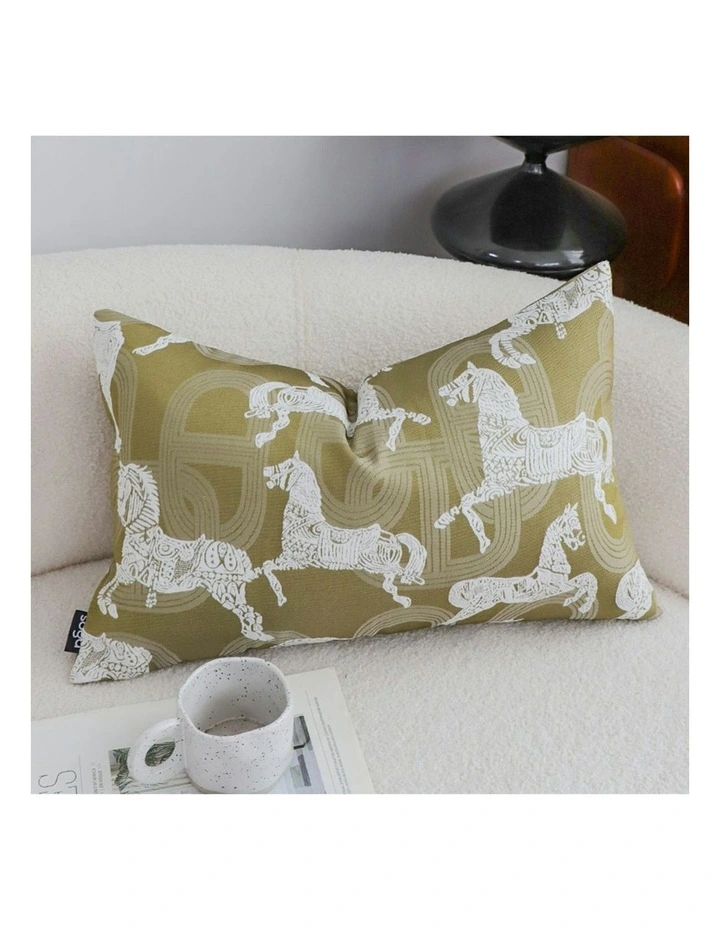 Vintage Horse Pattern Throw Pillow 35cm in Green image 2