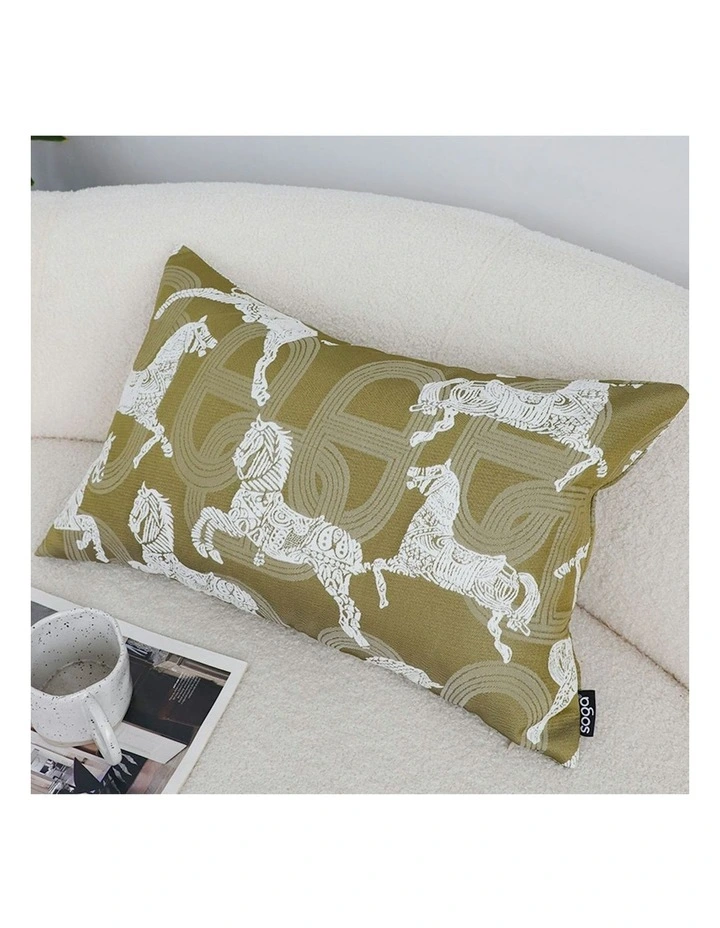 Vintage Horse Pattern Throw Pillow 35cm in Green image 3