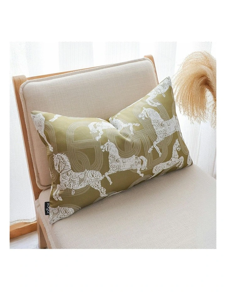 Vintage Horse Pattern Throw Pillow 35cm in Green image 4