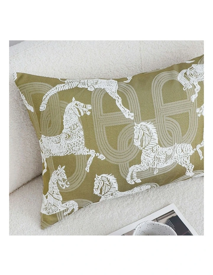 Vintage Horse Pattern Throw Pillow 35cm in Green image 6