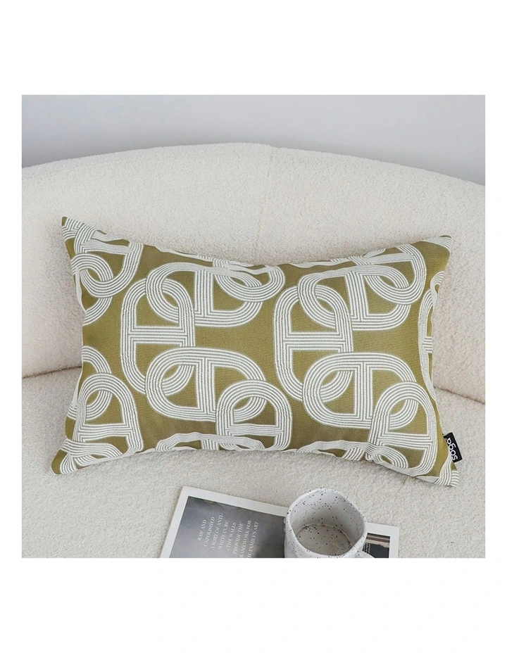 Artistic Geometric Pattern Throw Pillow 35cm in Olive Green image 2