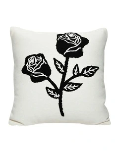 Rose Floral Embroidered Throw Pillow 45cm in White
