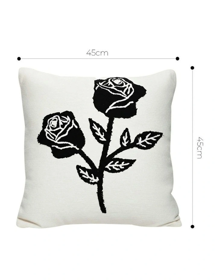 Rose Floral Embroidered Throw Pillow 45cm in White image 5