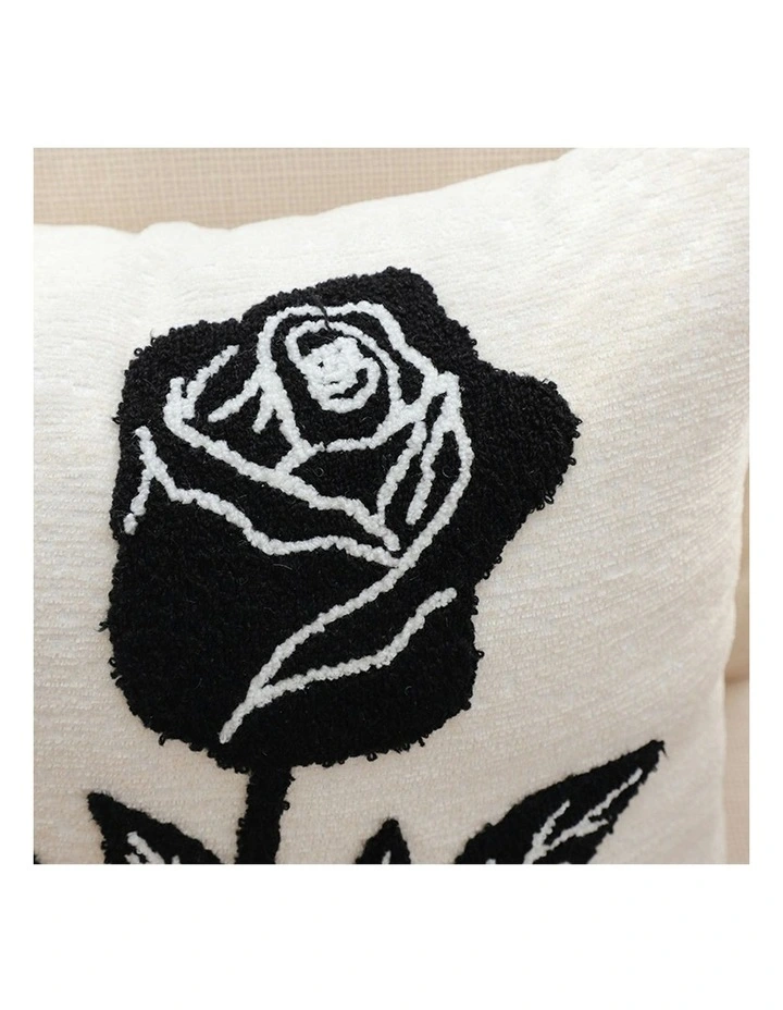 Rose Floral Embroidered Throw Pillow 45cm in White image 6