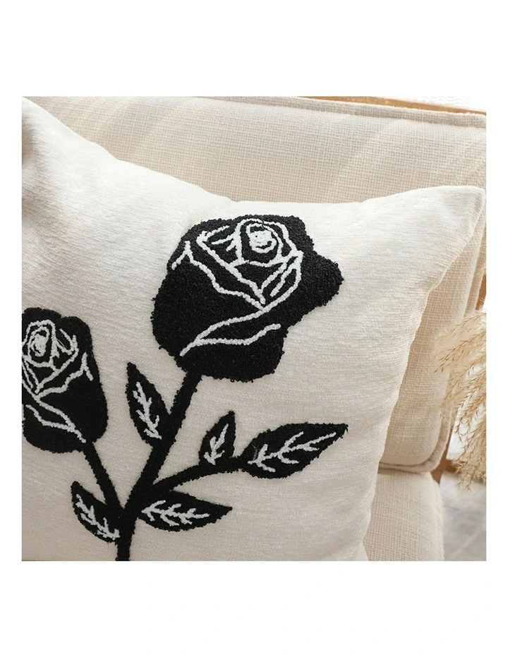 Rose Floral Embroidered Throw Pillow 45cm in White image 7