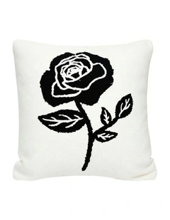 Single Rose Embroidered Throw Pillow 45cm in White