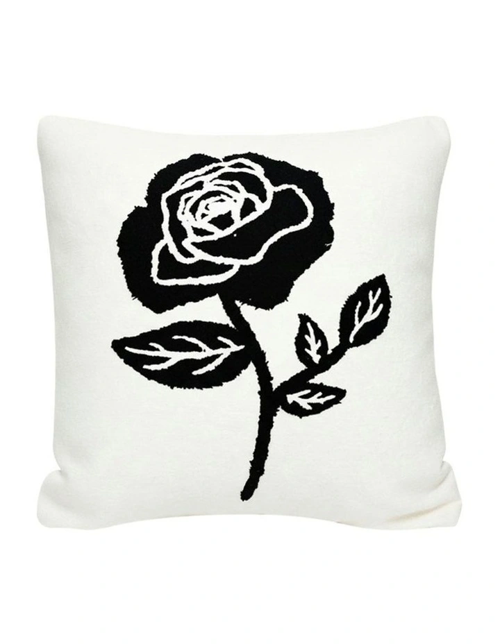 Single Rose Embroidered Throw Pillow 45cm in White image 1