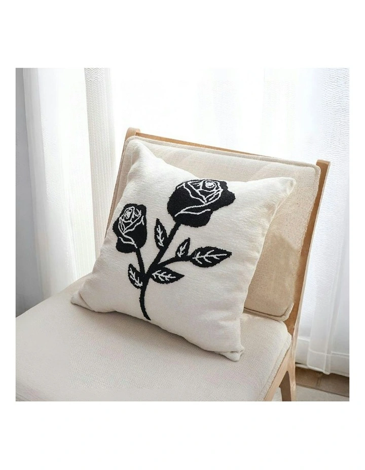 Single Rose Embroidered Throw Pillow 45cm in White image 2
