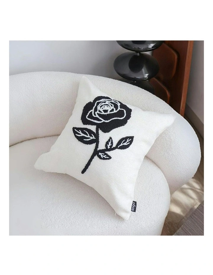 Single Rose Embroidered Throw Pillow 45cm in White image 5