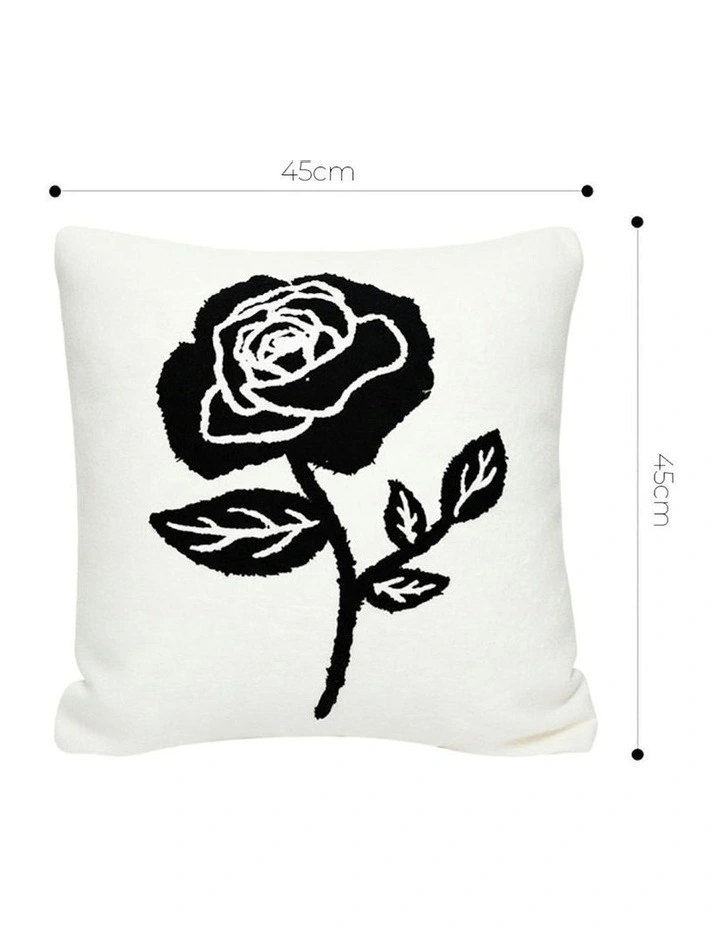 Single Rose Embroidered Throw Pillow 45cm in White image 6