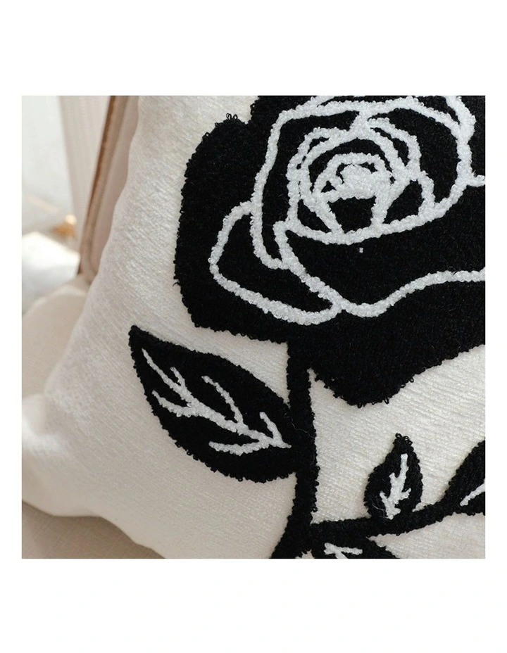 Single Rose Embroidered Throw Pillow 45cm in White image 7