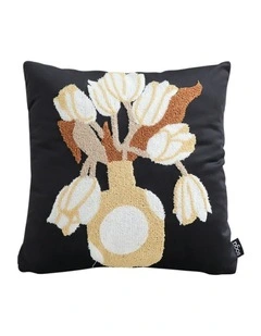 Floral Vase Embroidered Throw Pillow 45cm in Black