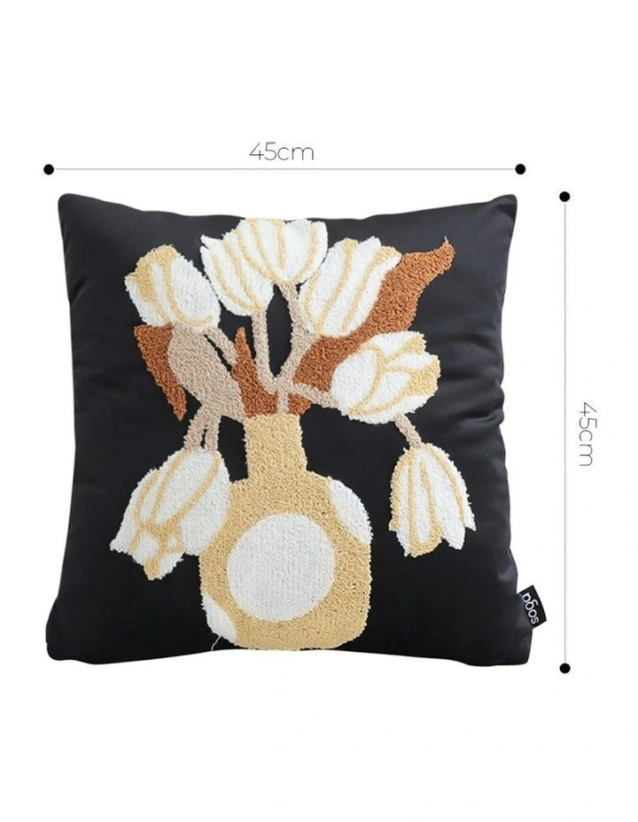 Floral Vase Embroidered Throw Pillow 45cm in Black image 5