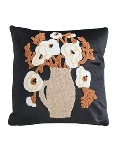 Floral Bouquet Embroidered Throw Pillow 45cm in Black