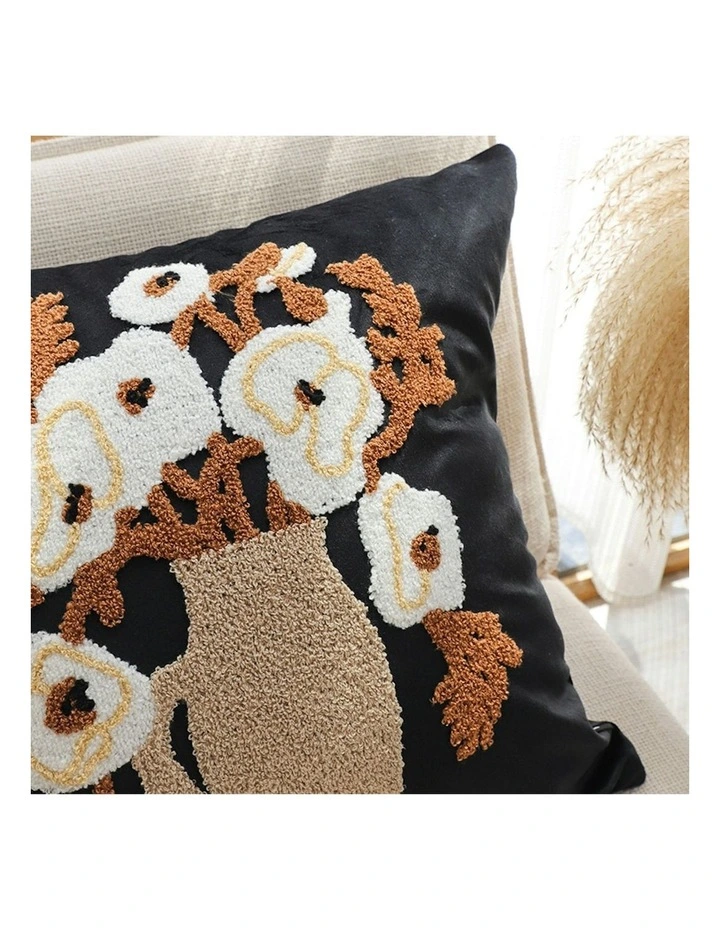 Floral Bouquet Embroidered Throw Pillow 45cm in Black image 3